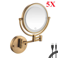 Miroir Grossissant Mural LED Bras Extensible Laiton, 3 Teintes de Lumière