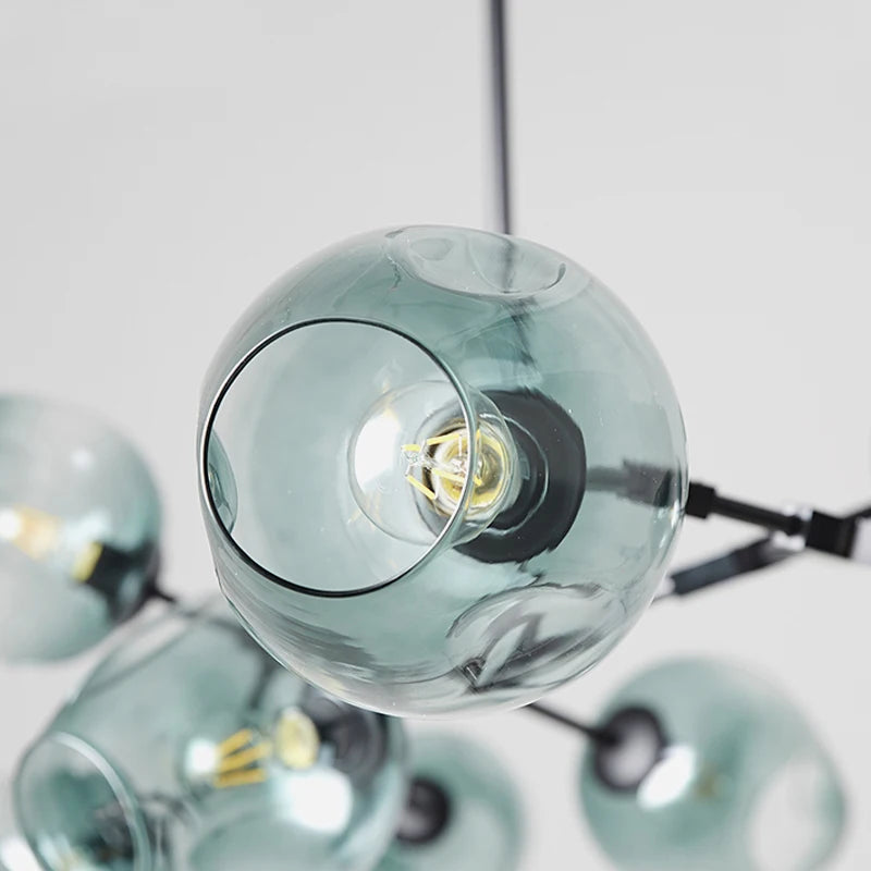 Suspension Cuisine Branches Globes en Verre, 3 à 9 Têtes