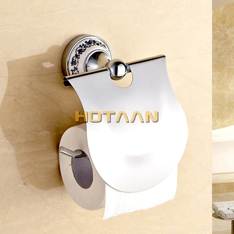 Accessoires Salle de Bain Chromé Décor Céramique Bleue à la Pièce, 11 Articles