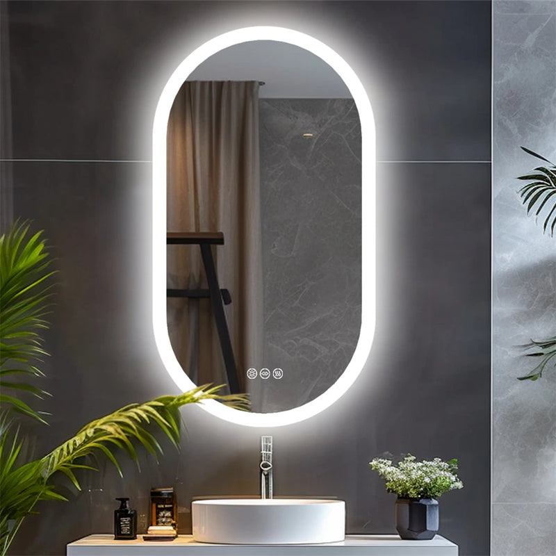 Miroir LED Salle de Bain Ovale Anti-Buée Tactile 80 x 50 cm