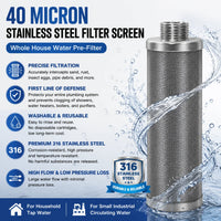 Préfiltre à Sédiments Inox 304 Toute la Maison, Tamis 40 Microns