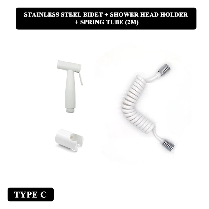 Douchette WC Blanche Pulvérisateur ABS ou Inox avec Flexible et Support Mural