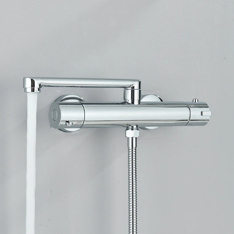 Robinet Baignoire Thermostatique Mural Bec Orientable 20 ou 30 cm, Noir ou Chromé