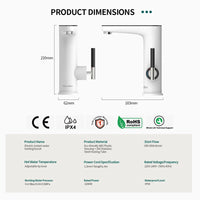Robinet Chauffe-Eau Instantané Électrique pour Lavabo, Levier et Afficheur, 3 200 W