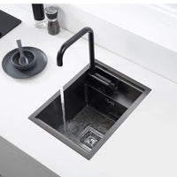 Évier Inox Noir 45 x 30 cm avec Couvercle et Robinet Rabattable