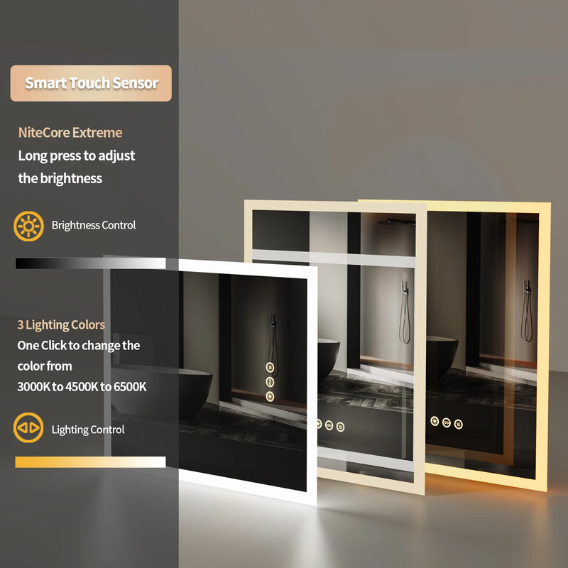 Miroir LED Salle de Bain Rectangulaire Anti-Buée Tactile 40 x 50 cm