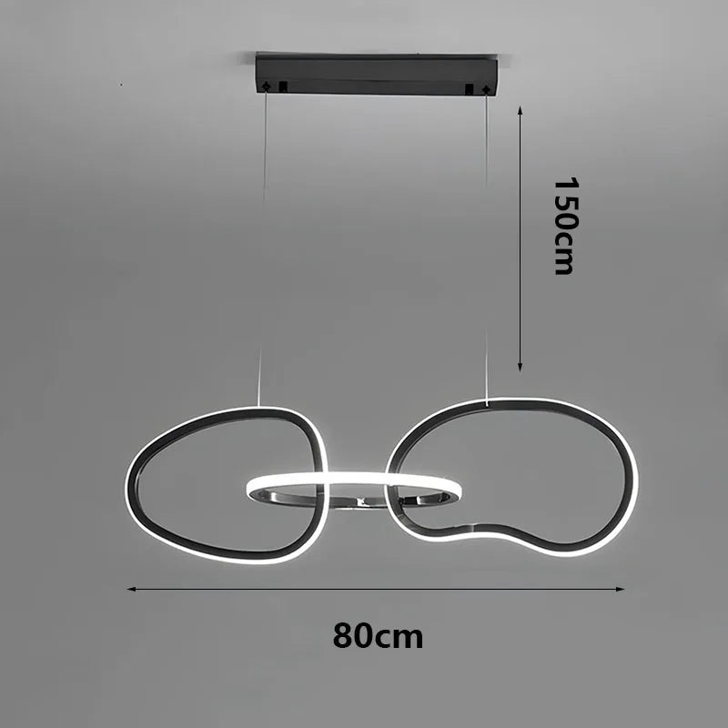 Suspension Cuisine LED Anneaux Entrelacés, 80 à 180 cm