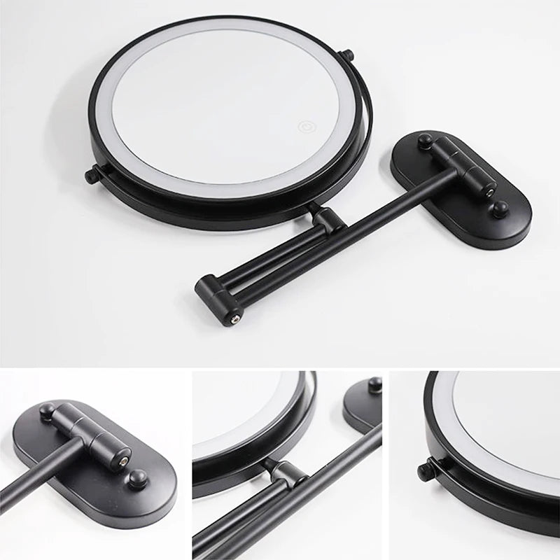 Miroir Grossissant Mural LED Rechargeable USB, Double Face 3x à 10x, 20 cm