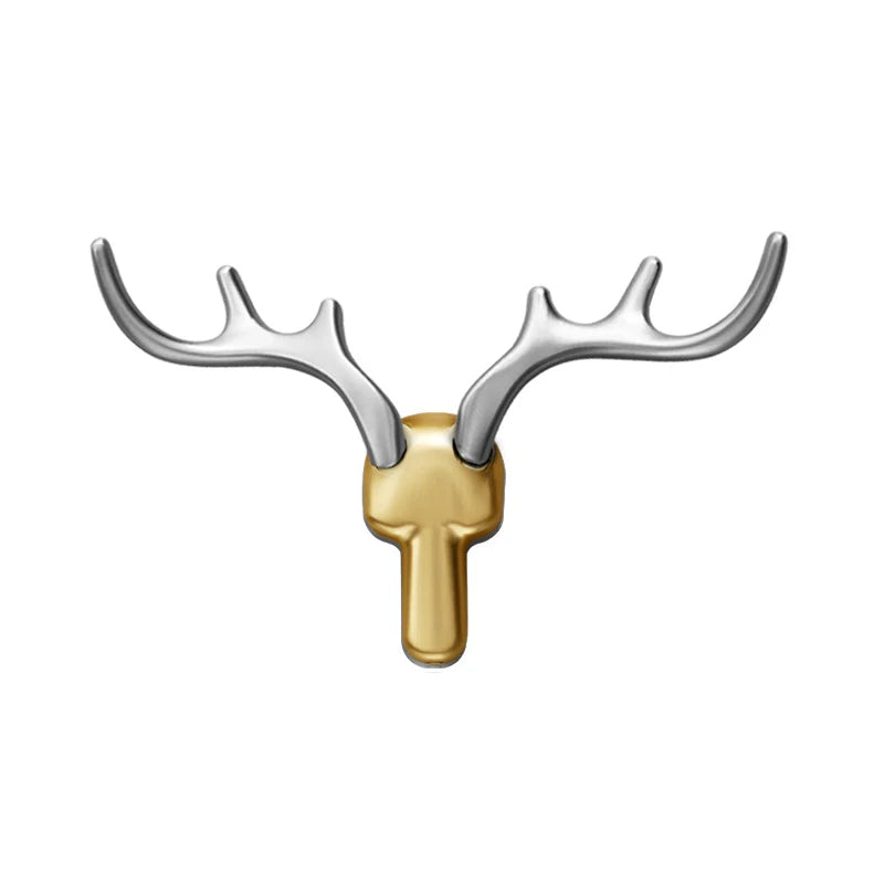 Patère Murale Bois de Cerf Alliage de Zinc Noir, Doré ou Argent