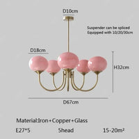 Suspension Cuisine Lustre Verre Rose, 3 ou 5 Têtes, Doré ou Chromé