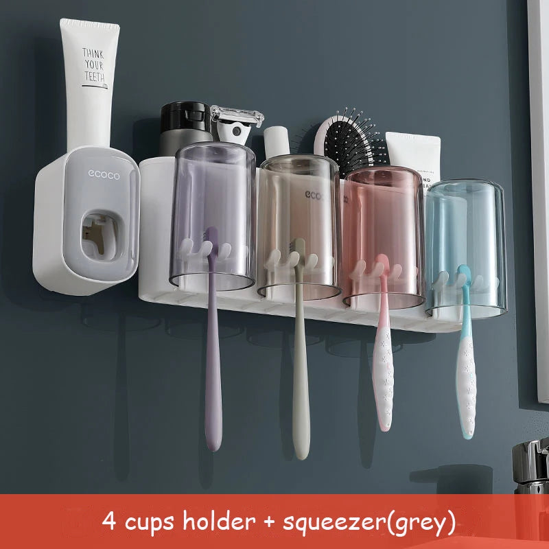 Porte-Brosse à Dents Mural Sans Perçage, 2 à 4 Gobelets, Distributeur Optionnel