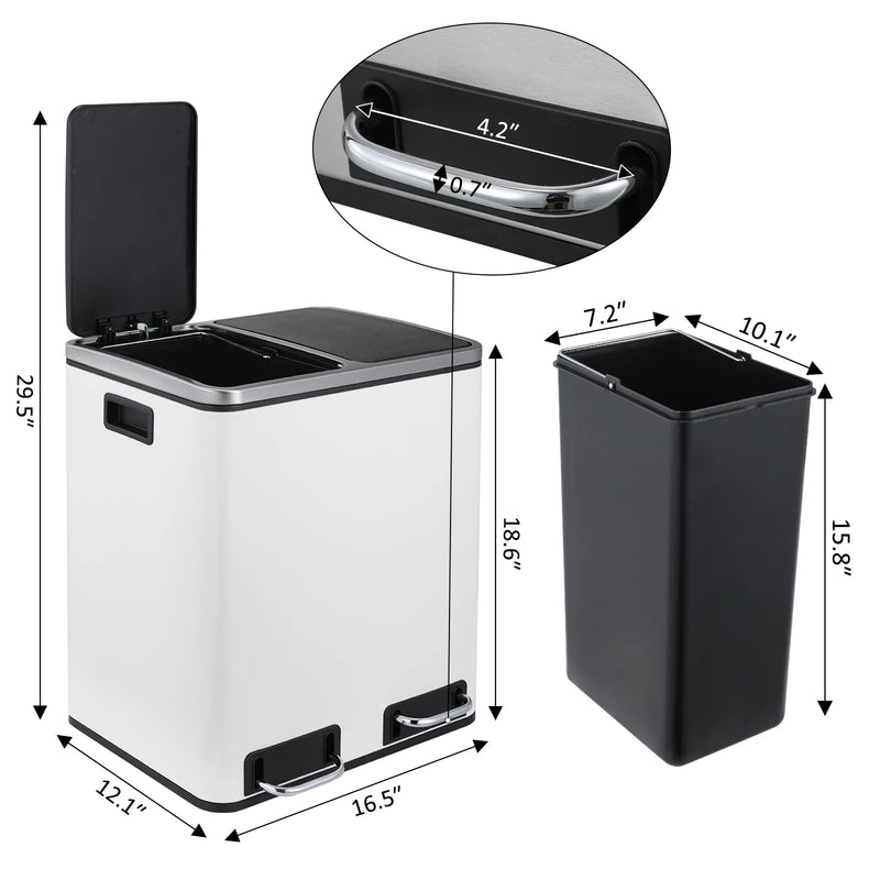 Poubelle de Cuisine Tri Sélectif 30 L, Noir, Inox ou Blanc