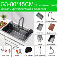 Évier de Cuisine Multifonction Cascade Noir avec Lave-Tasse