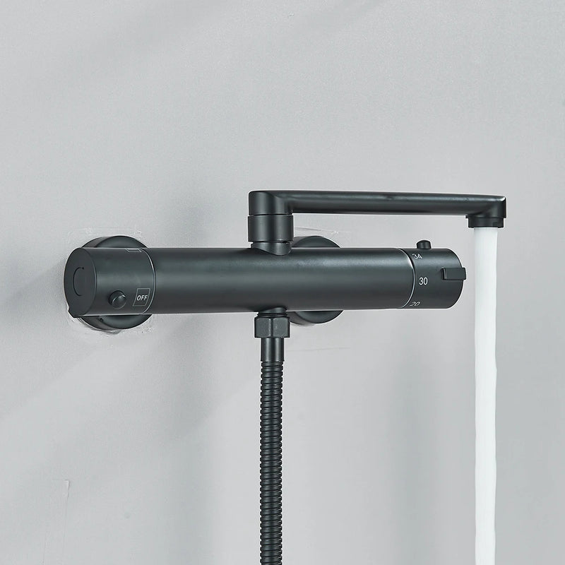 Robinet Baignoire Thermostatique Mural Bec Orientable 20 ou 30 cm, Noir ou Chromé