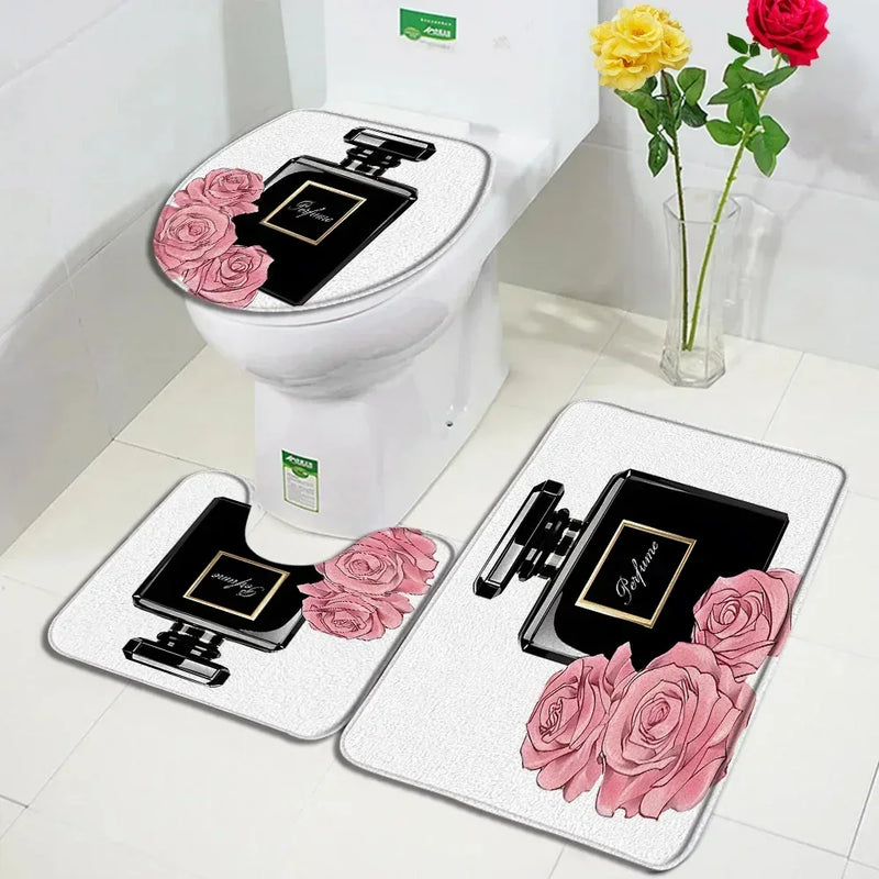 Rideau de Douche Flacon Parfum 180x180 cm et Tapis à la Pièce