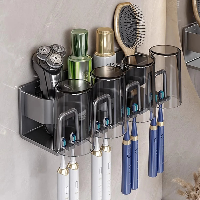 Porte-Brosse à Dents Électrique Mural, 2 à 6 Gobelets, Gris ou Blanc