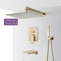 Douche Encastrable Or Brossé 2 ou 3 Voies, Pommeau Carré 20 à 40 cm