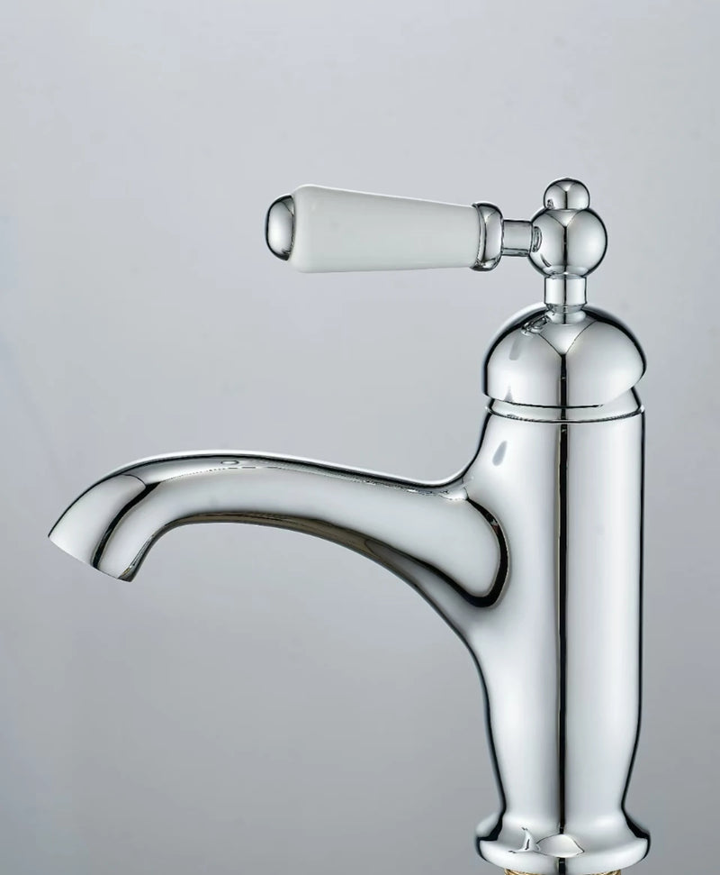 Mitigeur Lavabo Rétro Poignée Blanche Laiton, 6 Finitions