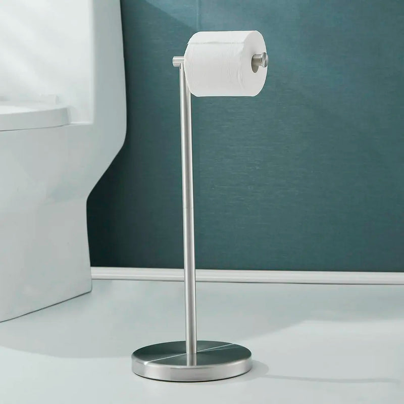 Porte-Papier Toilette sur Pied Inox 304 Brossé, 52 cm, Base Ronde 20 cm