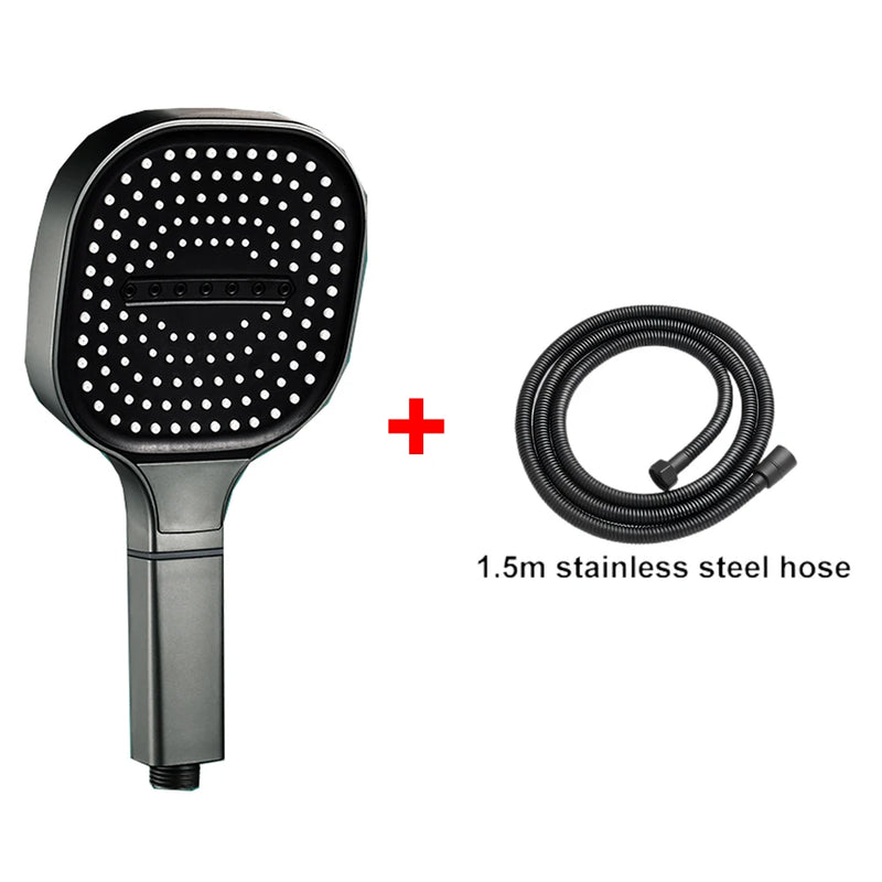 Pommeau de Douche Carré 13 cm, 3 Modes, Noir, Gris ou Argenté