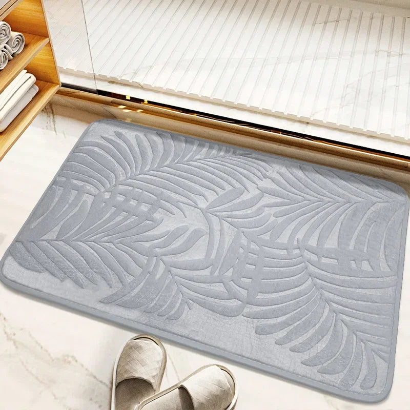 Tapis de Bain Mémoire de Forme à Feuilles en Relief, Antidérapant, 2 Tailles