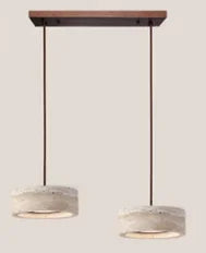 Suspension Cuisine Travertin Naturel Wabi-Sabi, 1 à 3 Têtes, Ø 20 cm