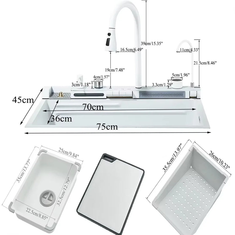 Évier de Cuisine Cascade Digital avec Distributeur de Savon