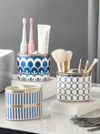 Porte-Brosse à Dents et Dentifrice Céramique Ovale, 4 Décors, 11 cm