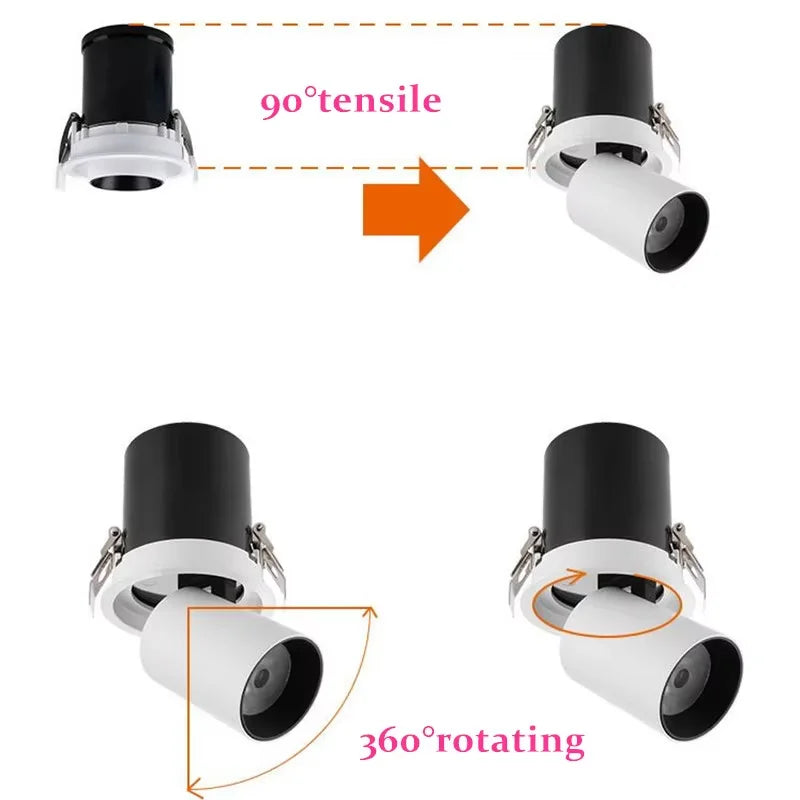 Spot LED Encastrable Télescopique Orientable Cuisine, 5 à 20 W, Noir ou Blanc