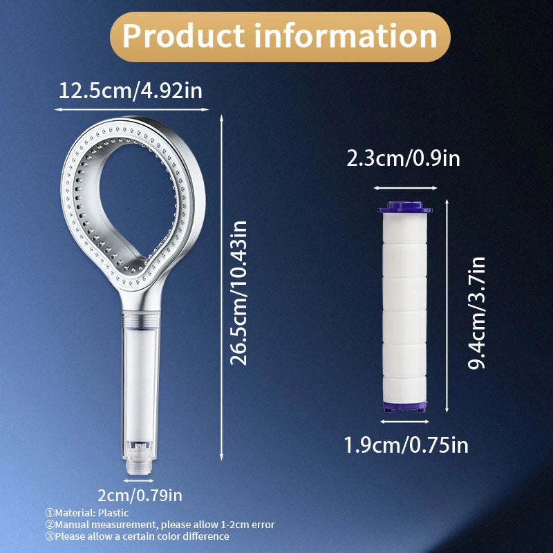 Pommeau de Douche Anneau Creux avec Filtre, Noir, Gris ou Argenté