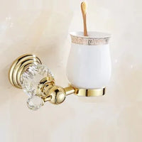 Accessoires Salle de Bain Dorés Cristal à la Pièce, 16 Articles