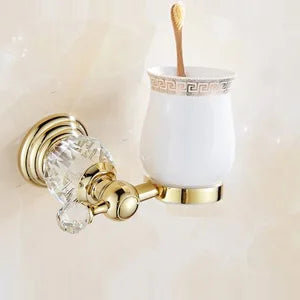 Accessoires Salle de Bain Dorés Cristal à la Pièce, 16 Articles