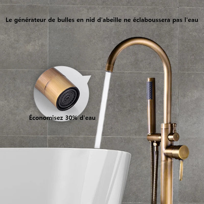 Robinet Baignoire sur Pied Autoportant avec Douchette, Hauteur 130 cm, 5 Finitions