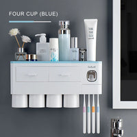 Porte-Brosse Mural Magnétique avec Tiroir et Distributeur de Dentifrice, 2 à 4 Gobelets