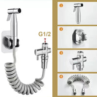 Douchette WC Inox Noire ou Brossée avec Flexible Spiralé 1,5 m