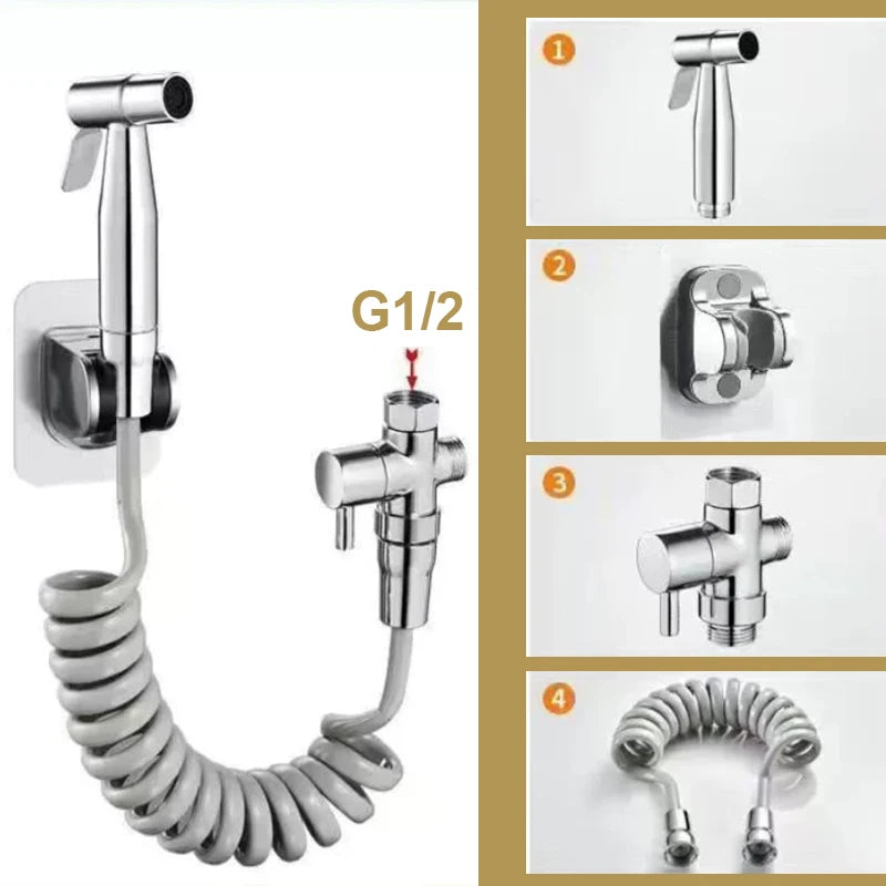 Douchette WC Inox Noire ou Brossée avec Flexible Spiralé 1,5 m