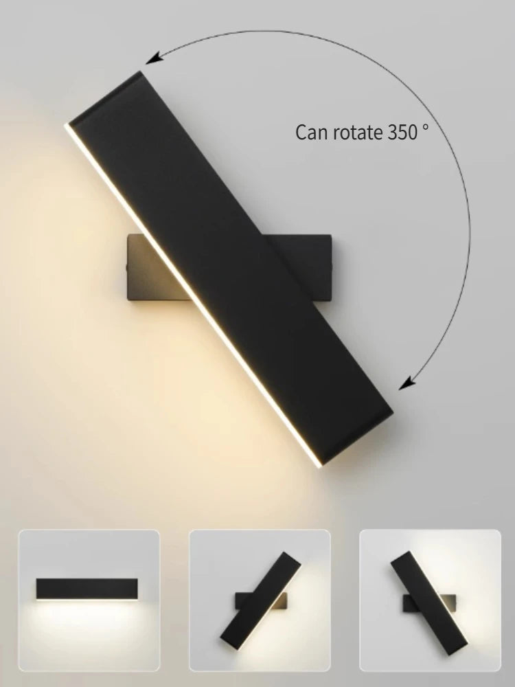 Applique Murale LED Rotative 350° Aluminium Noir ou Blanc, 31 cm