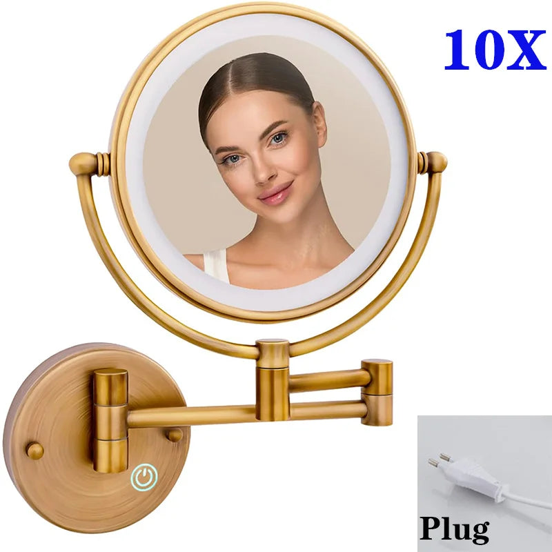 Miroir de Maquillage LED Grossissant 10X Tactile Mural Double Bras Extensible
