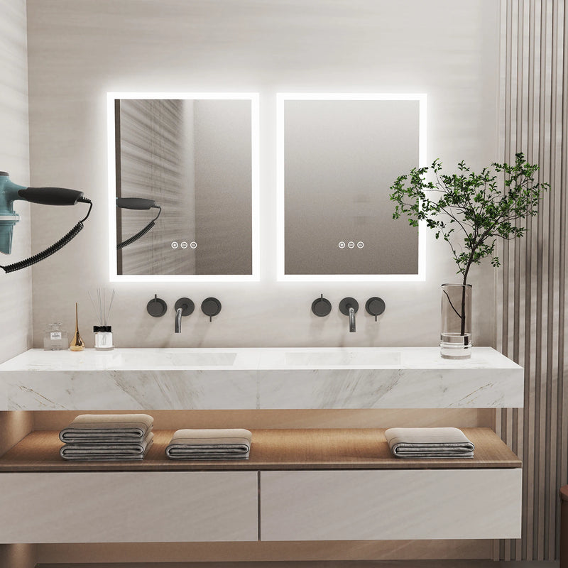 Miroir LED Salle de Bain Rectangulaire Anti-Buée Tactile 40 x 50 cm