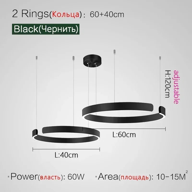 Suspension Cuisine LED Anneaux Ouverts, Ø 40 à 80 cm