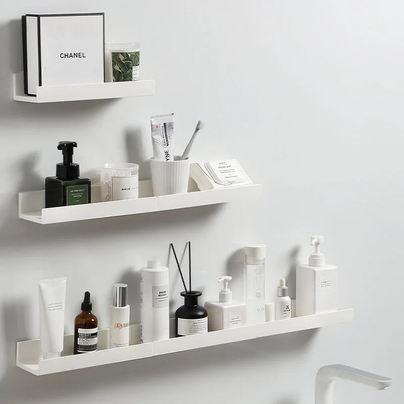 Étagère Salle de Bain Adhésive Sans Perçage, Blanche ou Transparente, 27 cm