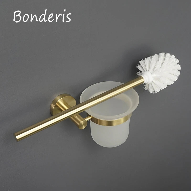 Accessoires Salle de Bain Doré Brossé Inox à la Pièce, 15 Articles