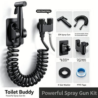 Douchette WC Inox Kit avec Flexible Spiralé 3 m, Noir ou Argent