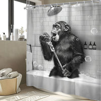 Rideau de Douche Chimpanzé Chantant Noir et Blanc 90 à 240 cm