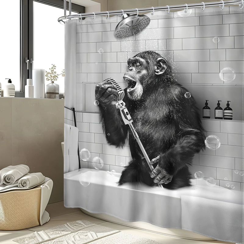 Rideau de Douche Chimpanzé Chantant Noir et Blanc 90 à 240 cm