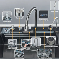 Évier Cuisine Inox 1 Bac Multifonction avec Robinet, 60 à 75 cm