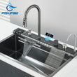 Évier Cuisine Inox Noir 1 Bac Cascade Rince-Verre, 60 ou 75 cm