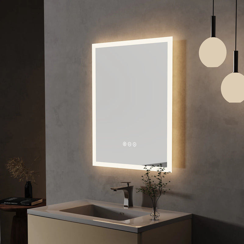 Miroir LED Salle de Bain Rectangulaire Anti-Buée Tactile 40 x 50 cm