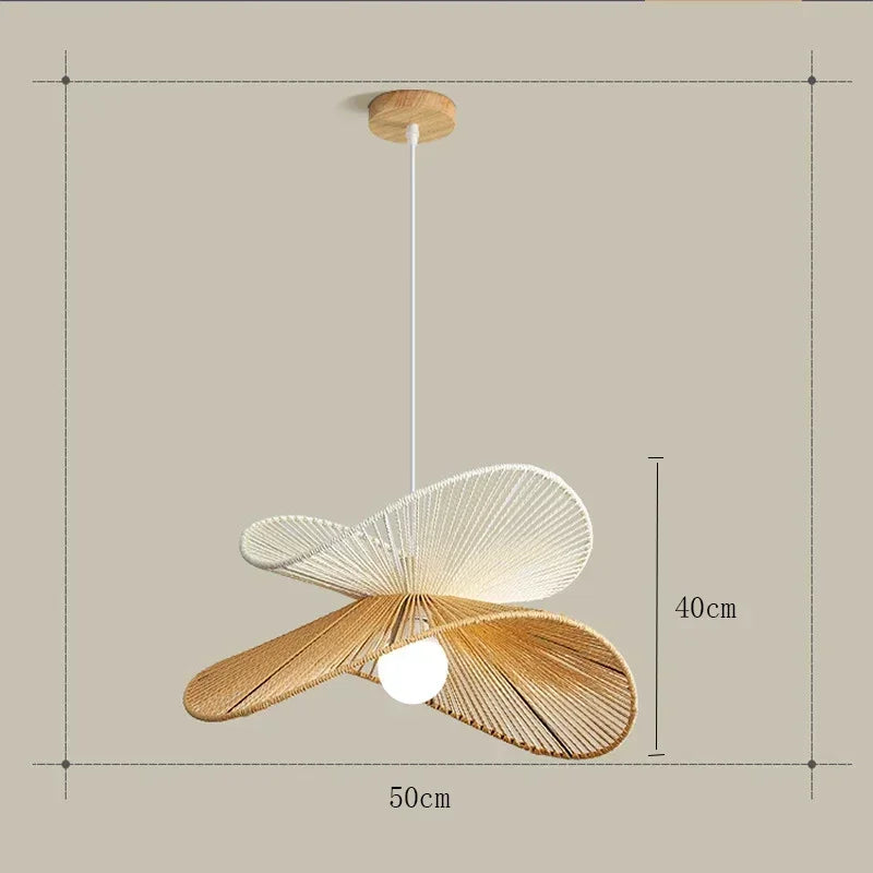 Suspension Cuisine Rotin Tressé Pétale, Brun ou Blanc, 40 à 100 cm