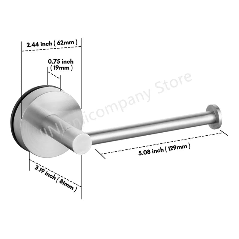 Porte-Papier Toilette à Ventouse Inox Noir Mat ou Nickel Brossé, Sans Perçage